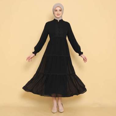 FAME - Carmen Gamis Hitam Detail Brokat Terbaru - 9911182 XXL