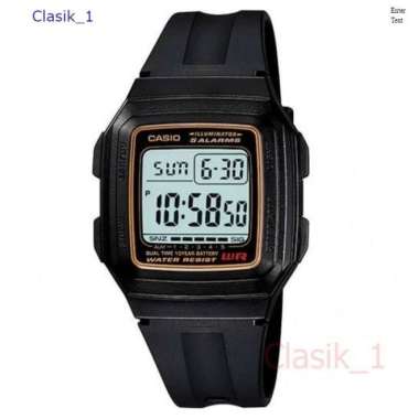 Original 100%!! CASIO F-201WA-9ADF Jam Tangan Unisex Hitam list Gold