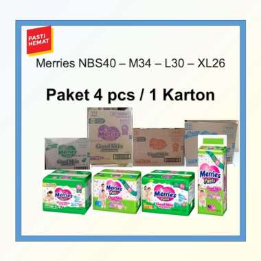 Merries NB-S40/M34/L30/XL26 1 Karton isi 4pcs XL26 1 karton