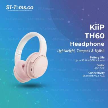 KiiP TH60 TH 60 Over-Ear Bluetooth Headphone With AUX 30Hrs Pink