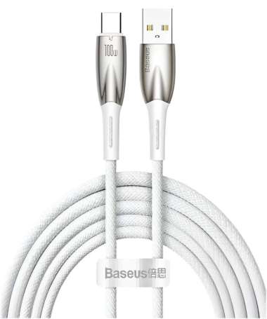 BASEUS KABEL DATA 100W FAST CHARGING GLIMMER USB TO TYPE C 6A Putih