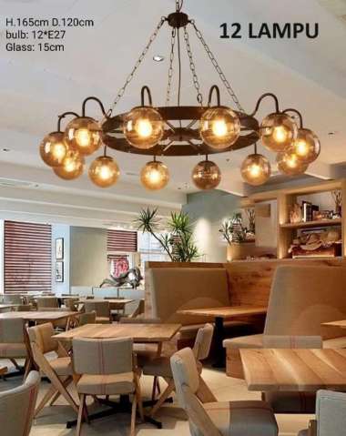FL 1641 LAMPU GANTUNG INDUSTRIAL RETRO VINTAGE CAFE VINTAGE BOLA KACA 12 LAMPU