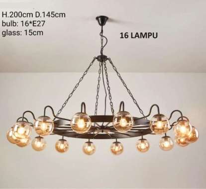 FL 1641 LAMPU GANTUNG INDUSTRIAL RETRO VINTAGE CAFE VINTAGE BOLA KACA 16 LAMPU