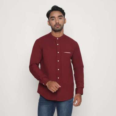 Platini Kemeja Pria Shanghai Lengan Panjang Katun Linen Maroon 22017 L