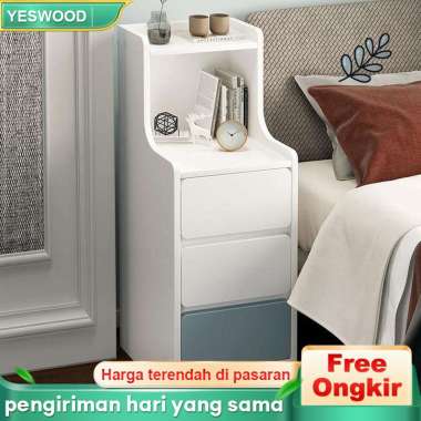 Meja Nakas 3 Susun Meja Samping K Putih+Biru/(1 Laci)