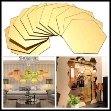 Stiker Dekorasi Dinding Hexagon Mirror Acrylic 7 PCS Dinding Ruang Tamu Walpaper Walpeper Welpeper S
