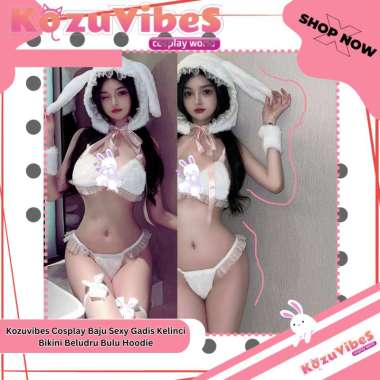 Kozuvibes Cosplay Baju Sexy Gadis Kelinci Bikini Beludru Bulu Hoodie