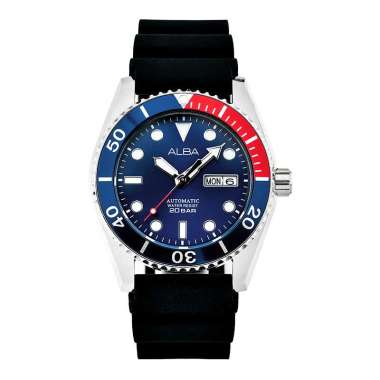 Jam Tangan Pria Alba AL4425X1 Automatic Men Blue Dial Black Silicone Strap
