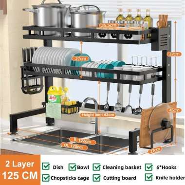 RM Rak Piring Dapur Stainless Steel Rak Cuci 125 FULL 2 SUSUN（UP）
