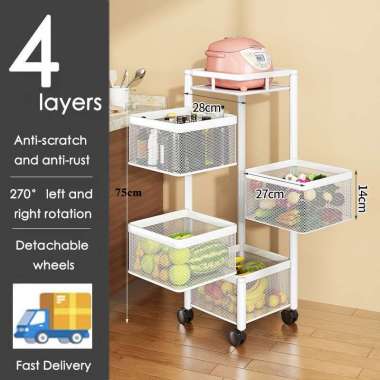 RM Rak Dengan Roda Geser Rak dapur Rak Snack R 4L persegi-putih