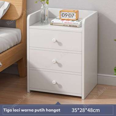 RM Meja Nakas Bedside Table laci Dengan kunci Putih/3 lapis