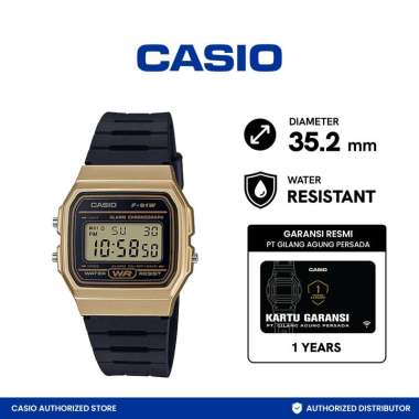 CASIO F-91WM-9ADF Vintage Series Resin Band Jam Tangan Unisex Gold Black Black