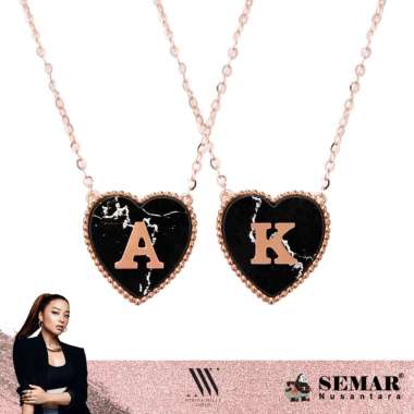Nikita Willy Gold Kalung Emas Renaissance Love Black Marble - Necklace 17K Semar Nusantara, Huruf M