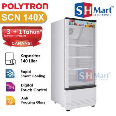 SHOWCASE POLYTRON KAPASITAS 140 LITER 3 RAK LEMARI PENDINGIN MINUMAN SCN-140X SCN140X GARANSI RESMI