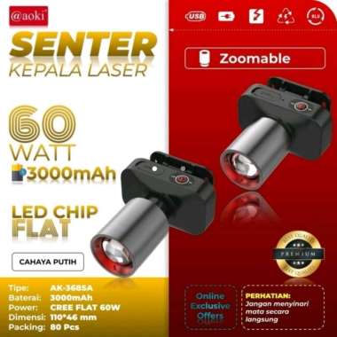 Senter Kepala Headlamp Zoom LED AOKI AK 3685A Cahaya Putih AK 3686K Cahaya Kuning AK 3685A Putih