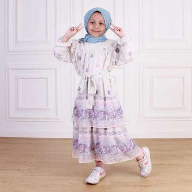 Dungdungkids Gamis Anak Ervina Ceruty Etnik Free Pashmina 3 - 11 Tahun S Biru