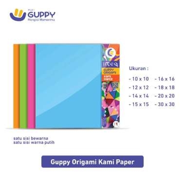 Kertas Lipat origami Guppy Kamipaper 1 sisi - 50 Lembar, Ukuran 15 x 15