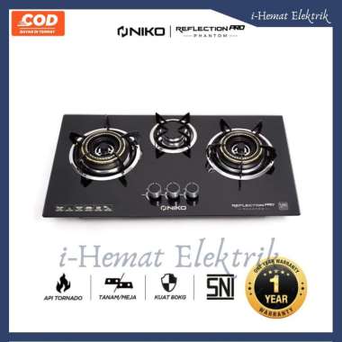 Kompor Gas Tanam 2 dan 3 Tungku Material Kaca Tempered Glass dan Stainless Pemantik Elektrik NIKO Ta