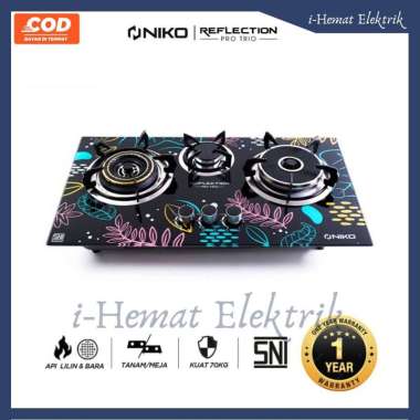 Kompor Gas Tanam 2 dan 3 Tungku Material Kaca Tempered Glass dan Stainless Pemantik Elektrik NIKO Ta