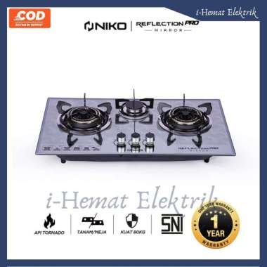 Kompor Gas Tanam 2 dan 3 Tungku Material Kaca Tempered Glass dan Stainless Pemantik Elektrik NIKO Ta