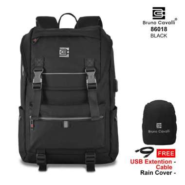 Bruno Cavalli Tas Ransel Laptop GENO 2 86018 Light Edition - USB Laptop Backpack 86018 Black