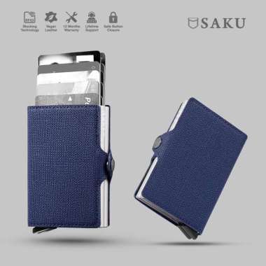 KODE U92J Saku Dompet Kartu Pria Wanita Anti Rfid Card Holder Mini Smart Wallet Textured Navy Twin
