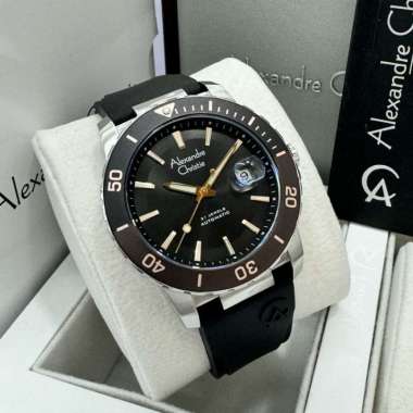 Jam Tangan Alexandre Christie AC6141 Automatic Rubber Strap Silver Black RG