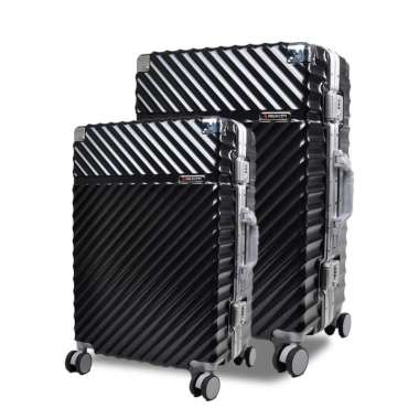 Koper Hardcase Aluminum Polo City No Zipper SET Size 20 dan 24 Inch - 7001 Black