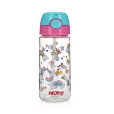 Nuby Thirsty Kids Flip-It Active Botol Minum Besar 540 ml, Motif Pink - Unicorn