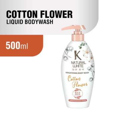 K Natural White Brightening Body Wash Botol 500 ml - Sabun Pencerah Badan Sabun Mandi Cotton Flower