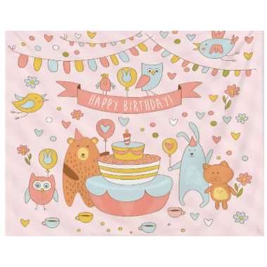 Birthday Party Banner / Banner Ulang Tahun / Dekorasi Spanduk Ulang Tahun PINK ANIMAL