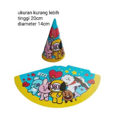 topi ulang tahun kerucut isi 10 lembar karakter BT21 BT 21 BTS