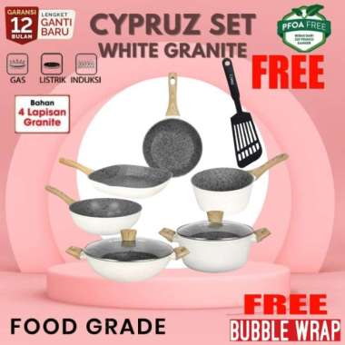 Cookware Cypruz Set Pan Cyprus White Granite 6 pcs Panci Wajan Induksi