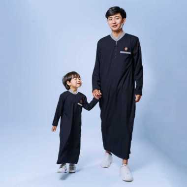 Kawan Muslim - Jubah Gamis Pria Couple Dewasa dan Anak Laki Laki Hitam Premium Original Bahan Katun 