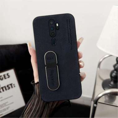 Standing Case Ring Oppo A5 / A9 2020 Luxury Plain Leather Biru