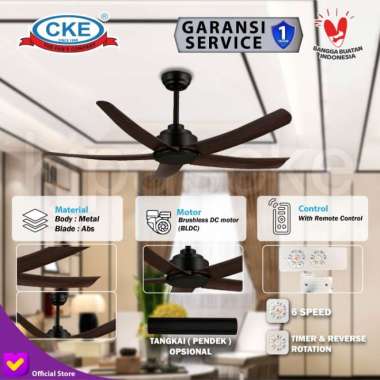 Kipas Angin Gantung Plafon Baling Dekorasi 54" Remote Ceiling Fan Hias Dark Wood