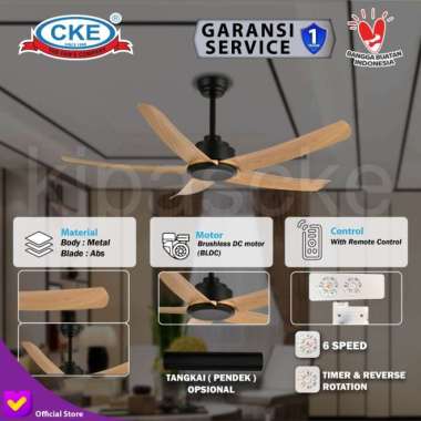Kipas Angin Gantung Plafon Baling Dekorasi 54" Remote Ceiling Fan Hias Light Wood