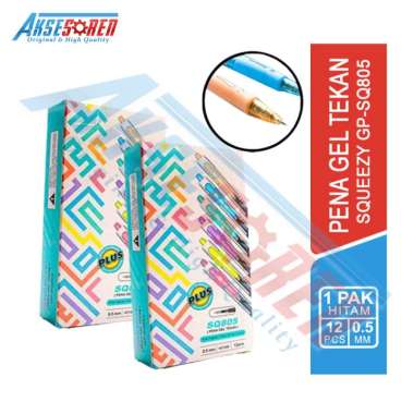 Pena Gel Tekan Squeezy GP-SQ805 [1 Pack/12 Pcs/0.5 Mm] / Ballpoint Clip / Balpen Warna Lucu / Pena 1