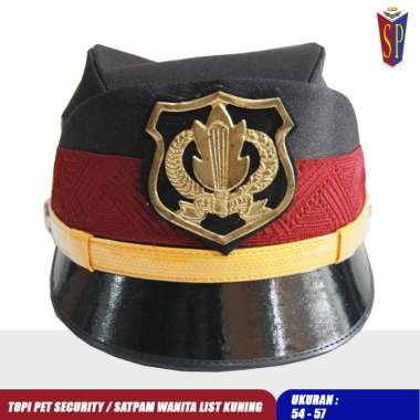 Topi Pet Satpam Wanita Coklat Lis Kuning - Topi Pet Secwan Coklat 55 cm