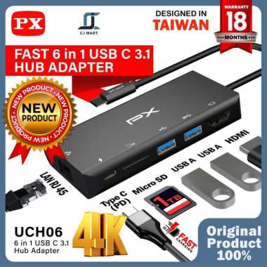 Hub Converter USB Type C 3.1 to HDMI 4K LAN USB 6 in 1 PX UCH06