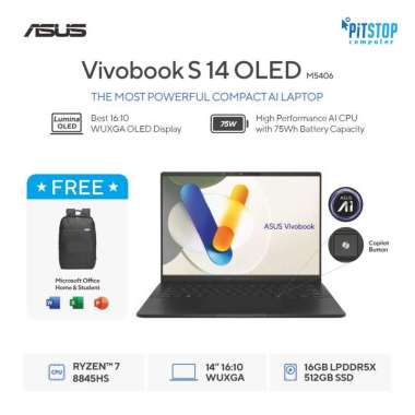 Asus Vivobook S 14 OLED M5406UA-OLED752 (AMD Ryzen 7 8845HS/LPDDR5X 16GB/512GB SSD/Windows 11 Home/ 