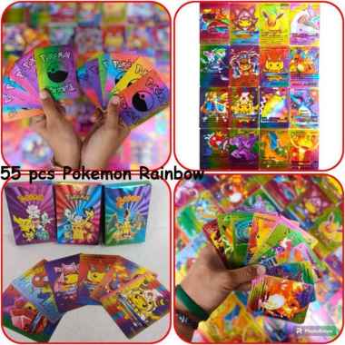 55 pcs Kartu Pokemon Gold Silver Black Cards - PVC Card - Anti Air 55pc Rainbow English