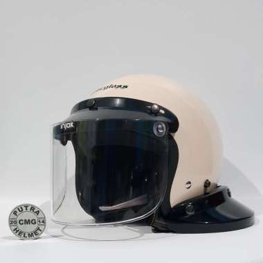 PAKET HELM CARGLOSS CFM RETRO AVORIO NAIADE CREAM KACA FLAT L cembung bening