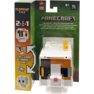 Minecraft Flippin’ Figs Calico Cat + British Shorthair Cat Figures Collection 2-in-1 HTL43 HTL45