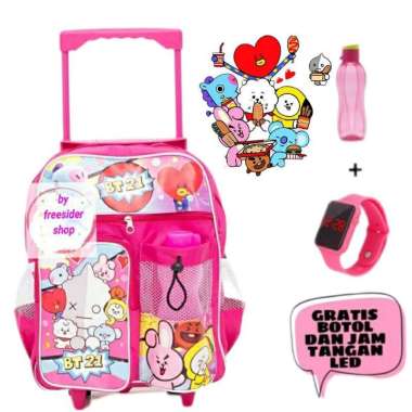 Tas Troli Anak Perempuan Karakter Free Jam Tangan SD/TK Tas Dorong Pony Frozen Lol Bts TROLLY BTS BT