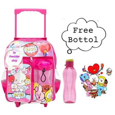 Tas Troli Anak Perempuan Karakter Free Jam Tangan SD/TK Tas Dorong Pony Frozen Lol Bts Trolly bts bo