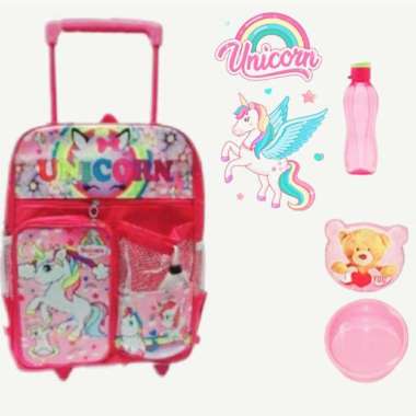 Tas Troli Anak Perempuan Karakter Free Jam Tangan SD/TK Tas Dorong Pony Frozen Lol Bts Uncorn Btl +T