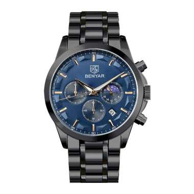 Jam Tangan Pria Benyar BY-5160SS-BLKBLU Chronograph Blue Dial Black Stainless Steel Strap