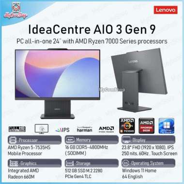 LENOVO IDEACENTRE AIO 3 GEN 9 24ARM9 RYZEN 5 7535HS 16GB RAM 512GB SSD AMD RADEON GRAPHICS FHD 24" T