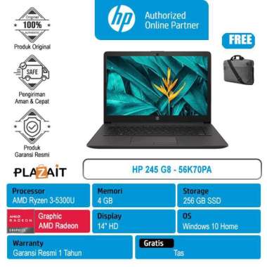 HP 245 G8 - 56K70PA /AMD Ryzen 3-5300U/4GB/256GB SSD/AMD Radeon Graphics/14″ HD/Win 10 Home/Gray/1Y